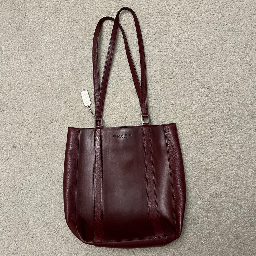 Vintage Brindle Coach cherry red leather tote handbag E9E-6706